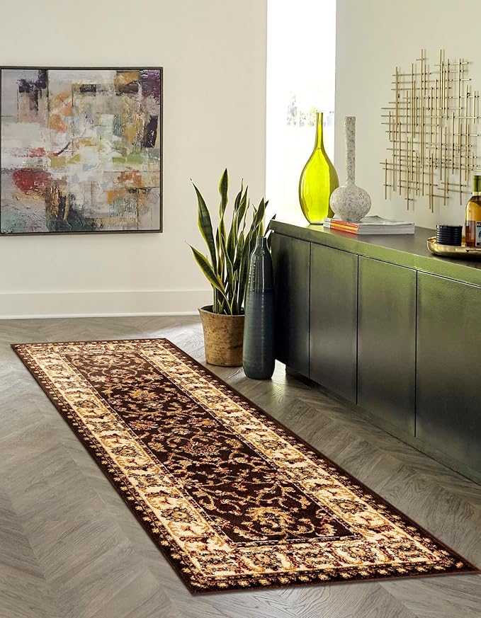 Rugs.com Aditi Collection Rug – 5 Ft Runner Brown Medium-Pile Rug Perfect for Hallways, Entryways