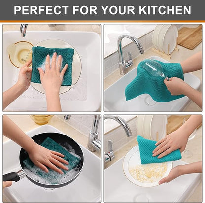 Kitinjoy 100% Cotton Kitchen Dish Cloths, 12 Pack Waffle Weave Ultra Soft Absorbent Dish Towels for Drying Dishes Quick Drying Kitchen Towels Dish Rags, 12 X 12 Inches, Teal