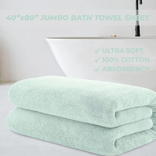 Cotton Paradise 100% Cotton 40x80 Oversized Bath Sheet, Extra Large Turkish Bath Towels for Bathroom, Mint Green Bathsheet