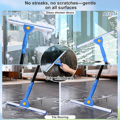 3-in-1 Professional Window Squeegee Kit with 2 Squeegee, 2 Microfiber Scrubber, 1 Razor Scraper, Thick Iron, 48.8" Window Squeegee with Extension Pole for Car, Glass, Mirror, Wall, Bathroom, Home, Van
