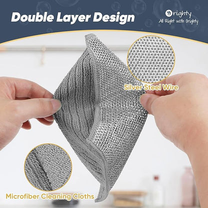 Orighty Multipurpose Wire Dishwashing Rag 24 Pcs, Upgraded Double-Layer Non-Scratch Wire Dish Cleaning Cloths, Reusable Steel Scrubber for Kitchen, Powerful Dishcloth Rag for Cookware, Grey, 7"x8"