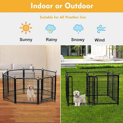 Dog Fence Outdoor 40inch 8 Panels with Door, Puppy Playpen Indoors, Metal Dog Pen Heavy Duty Pet Puppy Exercise Pen for Rv Camping Garden Yard, Wide Door Low Threshold Total 31 Ft Long