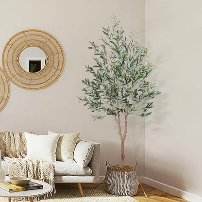 Olive Tree Artificial Plant 6FT,Artificial Olive Tree Mediterranean Silk Screened Broad-leaved Olive Tree with Realistic Fruit, Lifelike Plant Nordic Style Home Aesthetic Hotel Decor