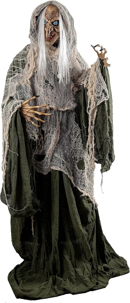 JOYIN 65" Halloween Animatronics Witch Decorations Outdoor with LED Eyes and Creepy Sound, Scary Life Size Animated Decor for Haunted House Lawn Yard