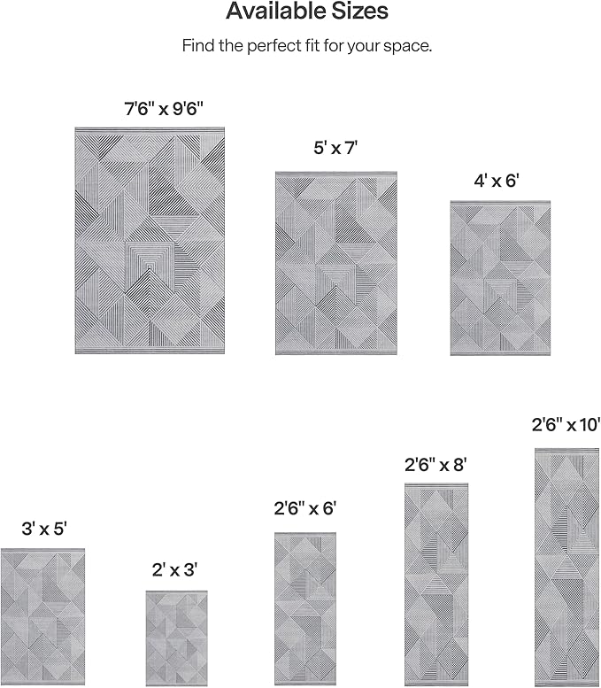 ReaLife Rugs Machine Washable Area Rug Runner - Living Room Bedroom Bathroom Kitchen Entryway Office - Padded Low Pile Stain Resistant Premium - Modern Geometric Contemporary - Miles - Gray 3' x 5'