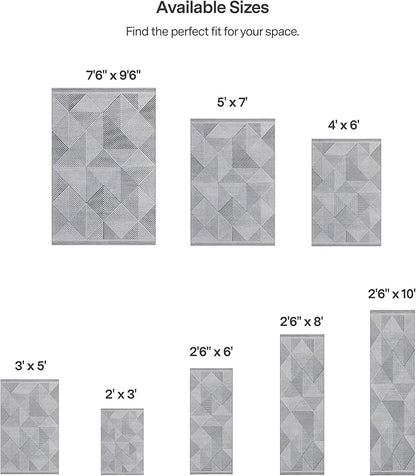 ReaLife Rugs Machine Washable Area Rug Runner - Living Room Bedroom Bathroom Kitchen Entryway Office - Padded Low Pile Stain Resistant Premium - Modern Geometric Contemporary - Miles - Gray 3' x 5'