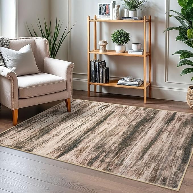 KOZYFLY Area Rug 3x5 Modern Ombre Living Room Rug, Washable Rugs for Bedroom Non-Slip Soft Stain Resistant Striped, Print Blush Brown Abstract Carpet for Living/Laundry/Kid Room