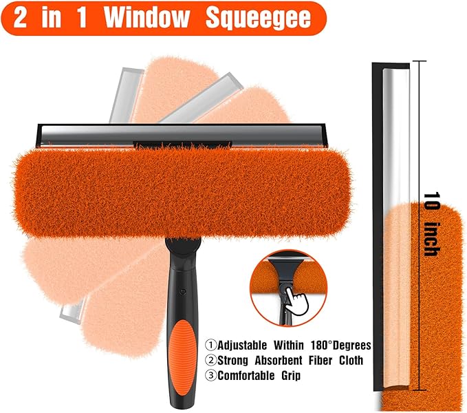 36FT Window Squeegee with Extension Pole, 2-in-1 Squeegee for Window Cleaning, Professional Cleaning Kit for Home with 30FT Telescoping Pole for Outdoor Indoor Use