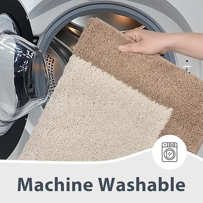 Bathroom Rugs U-Shaped 20" x 24", Non-Slip Extra Soft Absorbent Bath Rugs, Machine Washable Quick Dry Bath Mats for Toilet Base, Beige & Grayish Brown