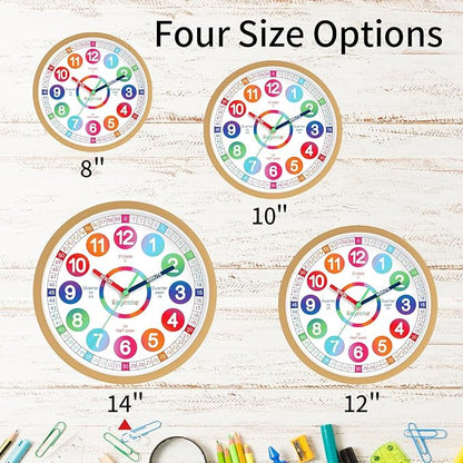 Wall Clock for Kids Learning - Teaching Time Wall Clocks Battery Operated Silent Non Ticking - Analog Colorful Clock Decorative for Kids Room Classroom School(14 Inch)