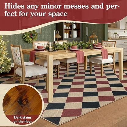 Lahome Christmas Rug, 5x7 Christmas Decor Rugs for Living Dining Room Non Shedding Washable Carpet, Checkered Black and Red Non Slip Stain Resistant Indoor Carpet for Patio Office Xmas Holiday Decor