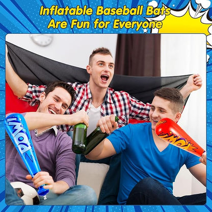 Seematn 12 Pcs Pow Inflatable Baseball Bats 17 Inch Inflatable Blow up Bats for Kids Carnival Game Prizes Bulk Baseball Party Favors Carnival Hero Sports Prizes (Blue,Dark Blue,Pink,Red)