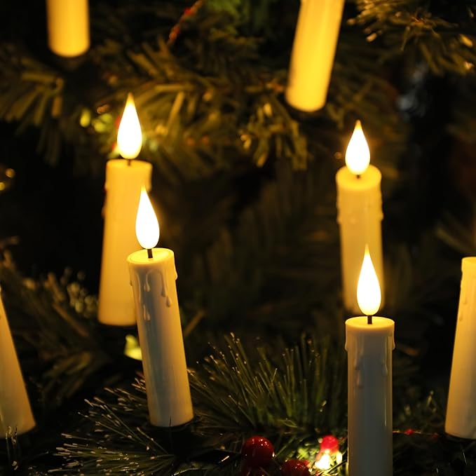 Romingo Flameless Candles Christmas Decor, 10PCS Led Flickering Lights Battery Operated with Remote Timer/Clips, Window Candles for Home Indoor Outdoor Wedding Halloween Christmas Trees Decor