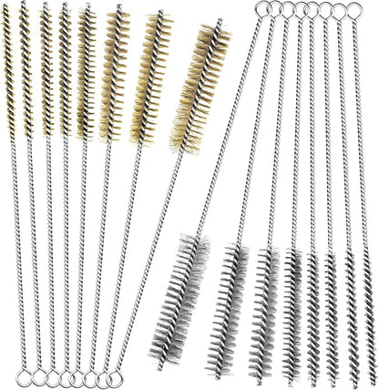 16Pcs Stainless Steel & Brass Wire Tube Brushes Bottle Brush Set,12" Long Wire Bore Brushes for Deep Cleaning Pipes,Tubes,Narrow Spaces, Engine Parts, Home Brew(1/4"-1" Sizes)