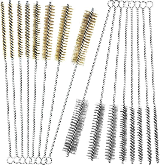 16Pcs Stainless Steel & Brass Wire Tube Brushes Bottle Brush Set,12" Long Wire Bore Brushes for Deep Cleaning Pipes,Tubes,Narrow Spaces, Engine Parts, Home Brew(1/4"-1" Sizes)