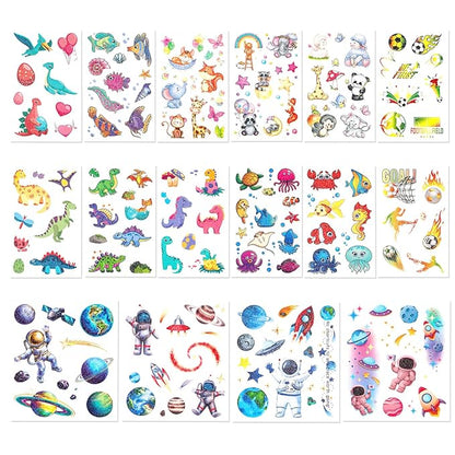 150+ Kids Glitter Temporary Tattoos for Boys – Individually Wrapped, Waterproof Tattoo Stickers – Mermaid, Dinosaur, Animal, Ocean, Space & More