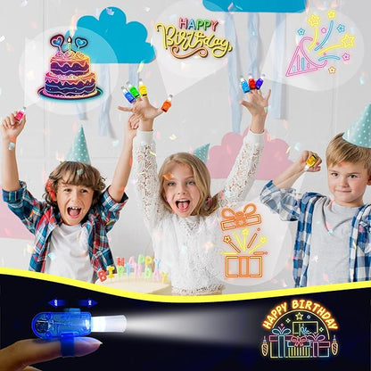 24PCS Neon Happy Birthday Party Favors LED Finger Lights：Glow-in-the-Dark Light-Up Toys Bulk for Kids 4-8-12,Goodie Bags for Kids Birthday Party Decorations Supplies, Classroom Prizes, Fun Gifts