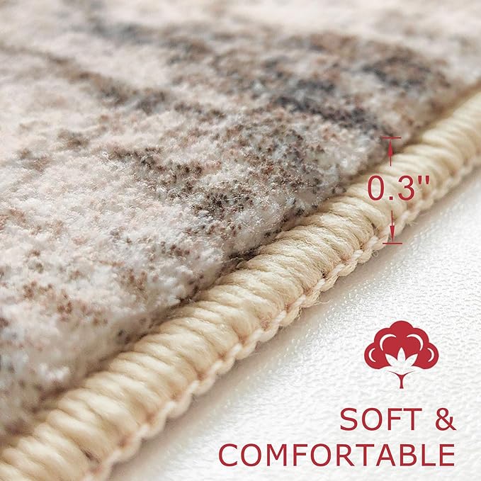 KOZYFLY Washable Rugs 8x10 Area Rug Modern Ombre Thin Rugs for Living Room, Washable Large Non-Slip Soft Striped Rug for Bedroom, Print Blush Brown Abstract Carpet for Laundry/Kid Room