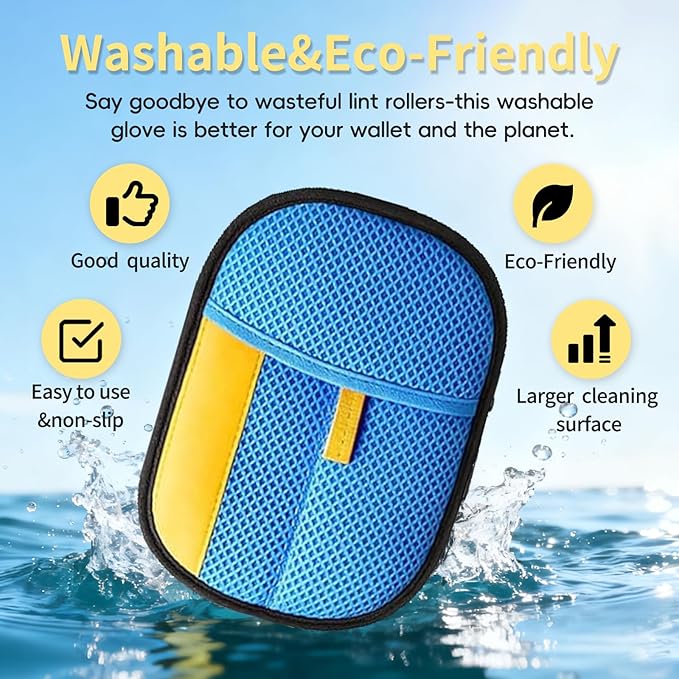 Pet Hair Removal Glove - Electrostatic Reusable Magic Brush Glove for Dog & Cat Hair Removal on Furniture, Car Seats, Clothes & Bedding (Blue)