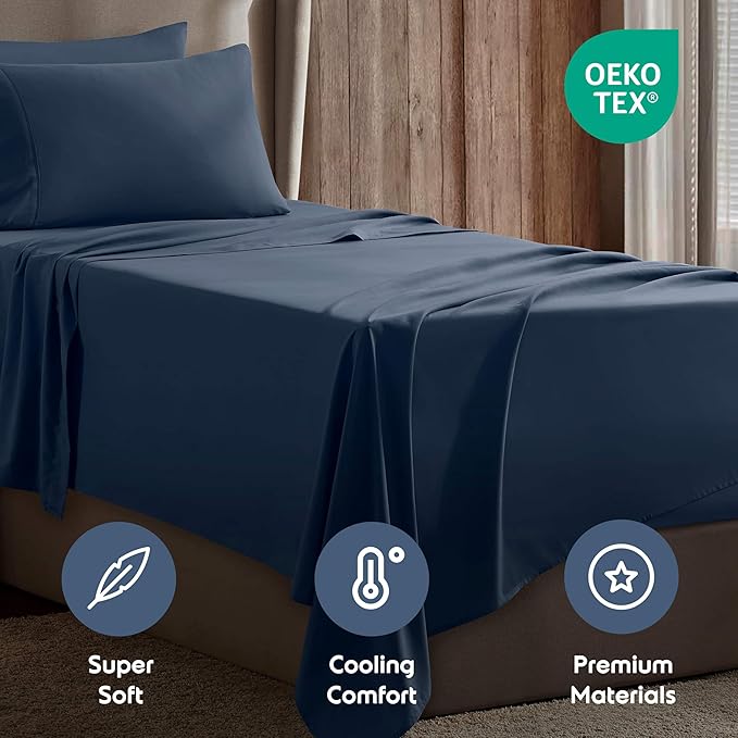 Nestl Twin XL Sheet Set - College Dorm Size - Luxury 1800 Ultra-Soft Microfiber Twin Extra Long Bed Sheets - Deep Pockets - Easy Fit - Extra Soft - 3 Piece Set (Twin XL, Navy Blue)