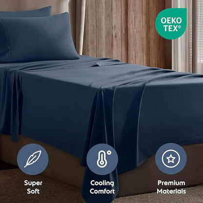 Nestl Twin XL Sheet Set - College Dorm Size - Luxury 1800 Ultra-Soft Microfiber Twin Extra Long Bed Sheets - Deep Pockets - Easy Fit - Extra Soft - 3 Piece Set (Twin XL, Navy Blue)