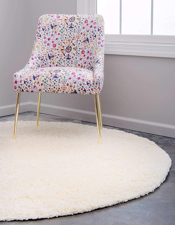 Unique Loom Solid Shag Collection Area Rug (6' 1" Round, Pure Ivory)