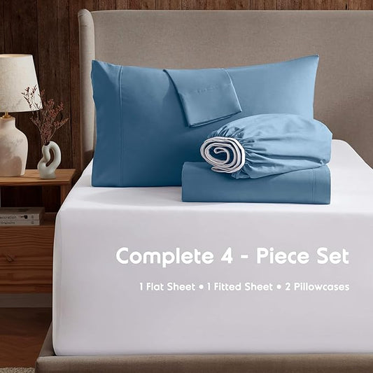 Nestl King Sheet Set - Luxury 1800 Ultra-Soft Microfiber King Bed Sheets - Double Brushed - Deep Pockets - Easy Fit - 4 Piece Set - Bedding Sheets & Pillowcases (King, Blue Heaven)