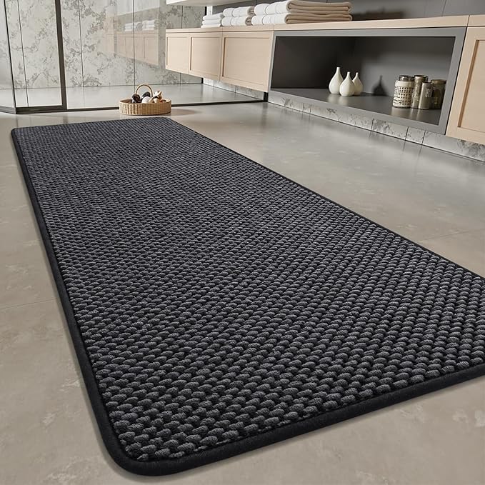 PADOOR-Bath Mat Runner-Super Absorbent Chenille Bathroom Mats-Rubber Backed Bath Mats for Bathroom Non Slip, Easy Clean Bathroom Runner Rugs Front of Bathtub,Shower Room,Sink-24×48