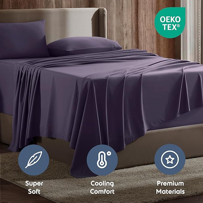 Nestl Split King Sheet Set - 1800 Ultra-Soft Microfiber Bed Sheets - Double Brushed - Deep Pockets - Easy Fit - 5 Piece Set - Bed Sheets & Pillowcases (Split King Size, Purple)