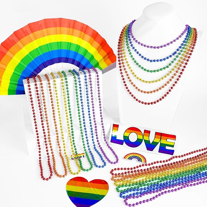 YAXINRUI 15 PCS Pride Beads Necklaces, LGBTQ Pride Necklace Accessories Pride Beads Stuff Rainbow Bead Necklaces for Gay Lesbian Pride Month Parade Throws Rainbow Party Favors in 6 Colors