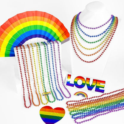 YAXINRUI 15 PCS Pride Beads Necklaces, LGBTQ Pride Necklace Accessories Pride Beads Stuff Rainbow Bead Necklaces for Gay Lesbian Pride Month Parade Throws Rainbow Party Favors in 6 Colors
