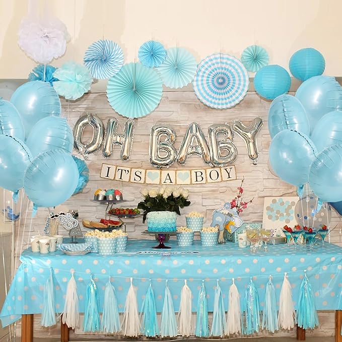 TONIFUL 30Pcs 18 Inch Large Light Blue Round Shape Foil Balloons Big Light Blue Circle Helium Mylar Ballons for Birthday Wedding Baby Shower Anniversary Engagement Party Decor Supplies