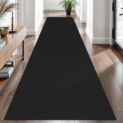 EARTHALL Woven Runner Rug 3x10 Ft Washable Runners for Hallways Long Non Slip Rubber Backed Kitchen Runner Braided Indoor Floor Carpet Runners for Entryway, Hallway, Kitchen, Black/Grey