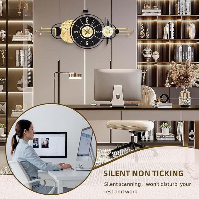 47x19 Inches Large Modern Decorative Wall Clock, Abstract Non-Ticking Battery Operated Analog Clocks for Living Room, Bedroom, Home & Office - Easy to Read