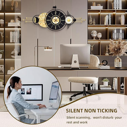 47x19 Inches Large Modern Decorative Wall Clock, Abstract Non-Ticking Battery Operated Analog Clocks for Living Room, Bedroom, Home & Office - Easy to Read