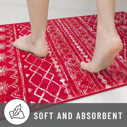 KUTA Christmas Rugs for Entryway, 2x3 Entrance Small Area Rug Red Non-Slip Washable, Ultra Soft Vintage Geometric Low-Pile Indoor Door Mat Floor Carpet for Kitchen