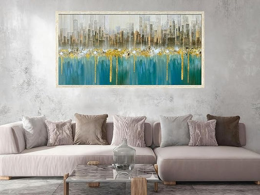 Ardemy Framed Wall Art Abstract Canvas Modern Gold Textured Wall Decor Living Room Painting Picture Artwork Bedroom Home Office, 40"x20"