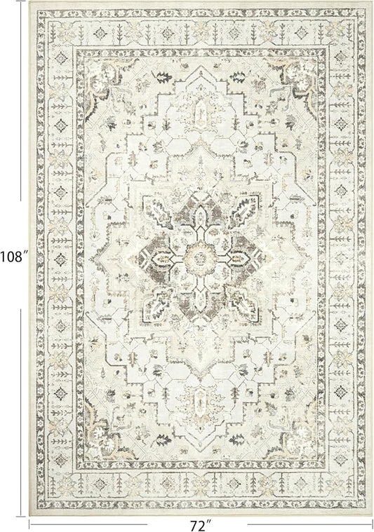 zesthome Washable Rug 6x9 Area Rugs,Stain Resistant Rugs for Living Room,Bedroom,Non-Slip Backing Home Decor Rug, Vintage Medallion Pattern Rugs (Beige,6'x9')