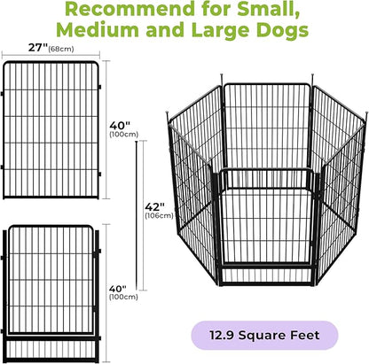 SunsGrove Dog Playpen Outdoor, Heavy Duty 40 Inch 6 Panels with Wider Door for Medium and Large Dogs, Free and Safe Play Dog Fence Indoor, Black
