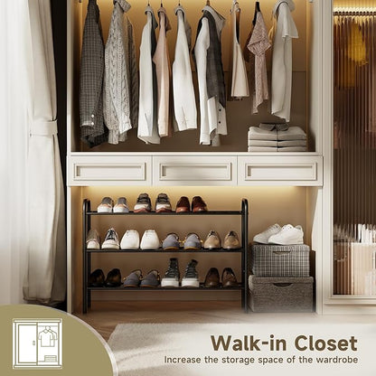 3-Tier Metal Shoe Rack, Free Standing Shoe Storage Rack for Entryway, Closet and Hallway (Black, 3-Tier)
