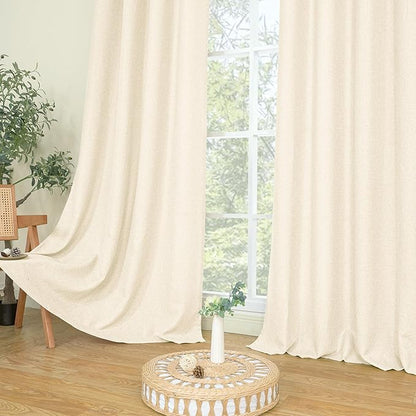 LAMIT Light Beige Linen Curtains for Bedroom 45 inch Length 2 Panels, Linen Textured Light Filtering Curtains Privacy Grommet Window Drapes for Living Room/Farmhouse, Set of 2 Panels, W42 x L45