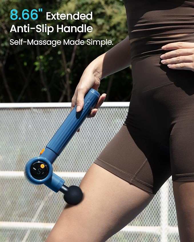 NAPRE Massage Gun with Extension Handle and 3 Adjustable Angles,Deep Tissue Back Massage for Neck/Shoulders/Waist/Legs/Body Pain Relief,Handheld Percussion Muscle Massager with Portable Case,Blue