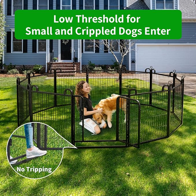 Puppy Playpen 16 Piece Panels Small Dog Fence Outdoor Indoor Use 24" Height Anti-Rust with Doors Portable Dog Play Pen for RV Camping Yard, Total 29FT, 68 Sq.ft, Snowy Black