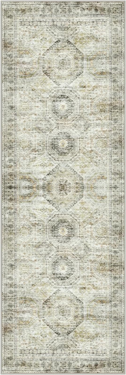 Rug Runners for Hallways Non Slip - 2x8 Runner Rug for Bedroom, Washable Runner with Rubber Backing, Soft Low-Pile Carpet for Kitchen, Laundry, Bathroom (2'x8', Grey/Yellow)