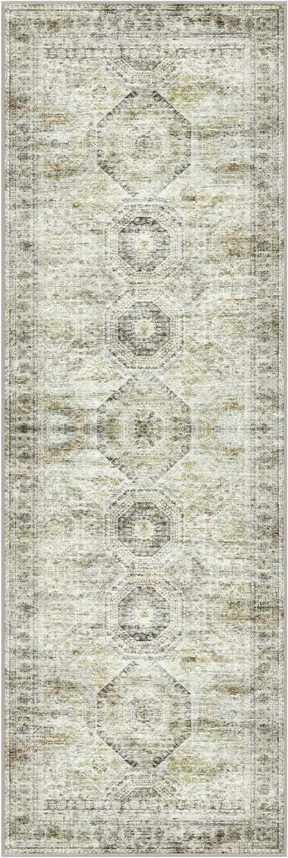 Washable Runner Rugs for Bedroom - 2x6 Runner Rug Non Slip, Ultra-Thin Entryway Runner, Soft Abstract Kitchen Runner for Hallway, Laundry, Bathroom, Indoor Door Mat(2'x6', Grey/Yellow)