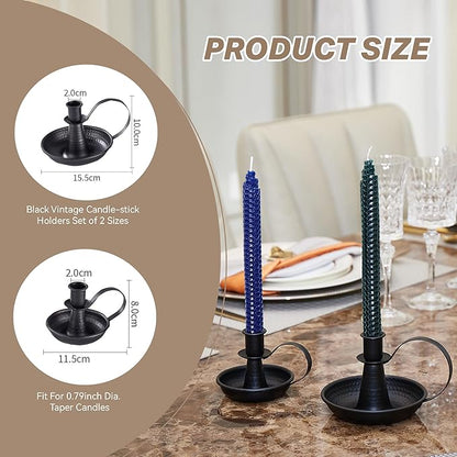 Taper Iron Candle Holder for Pillar Candles，Black Vintage Candle-Stick Holders 2pcs Set for Home & Party Decorations, Dining Table Centerpiece, Wedding Decor, Fireplace Mantel Decor（No Candles