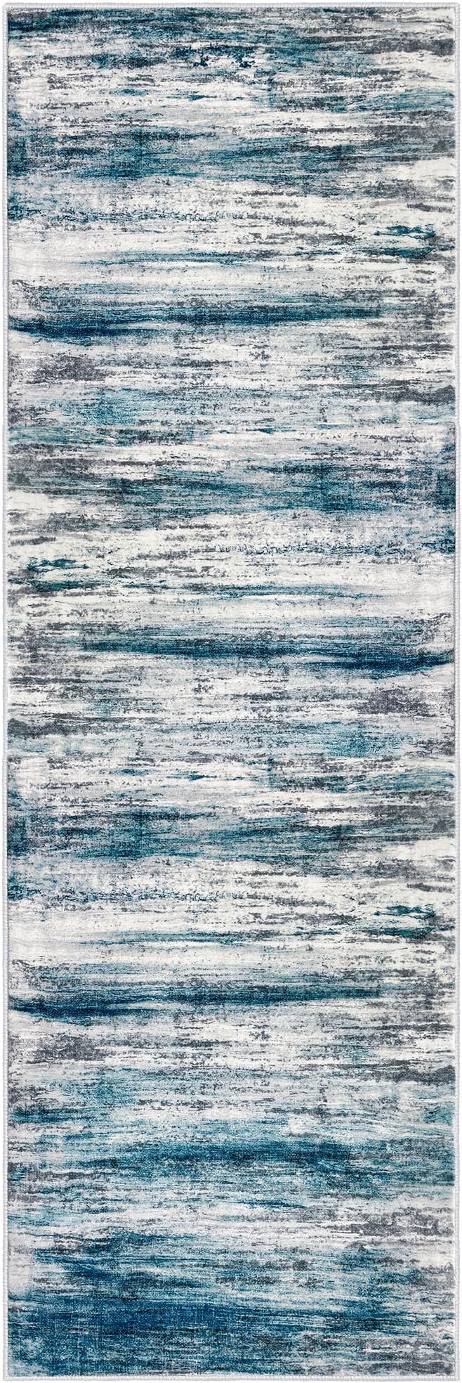 KOZYFLY Modern Abstract Hallway Runner Rug, 2.6x8 Washable Rug Runner Non-Slip Soft Striped Kitchen Runner Rugs, Print Light Blue Carpet Runner for Entryway Bathroom Laundry Room Foyer