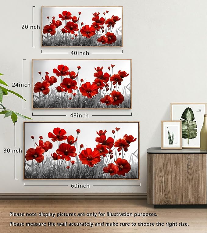 YYYYHPP WKYP2375 Canvas Wall art Black and White Plant Red Flower Canvas Print Wall Art Painting for Living Room Bedroom Kitchen Home and Office Wall Decor