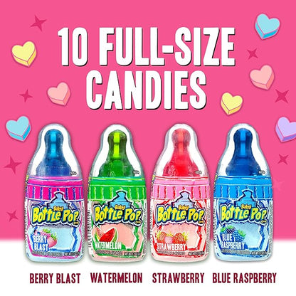 Baby Bottle Pop Candy Lollipops Variety Pack - 10 Ct Bulk Lollipops with Dipping Powder, Full Size, Fun Hard Candy For Birthday Parties, Valentine's Gifts, Goodie Bags, Party Favors