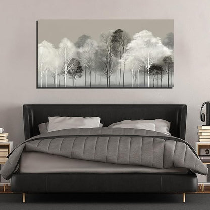 Prepeyssee Black and White Tree Wall Art for Living Room Large Landscape Modern Artwork Gray Forest Picture for Bedroom Home Office Ready to Hang 29x58 Inch